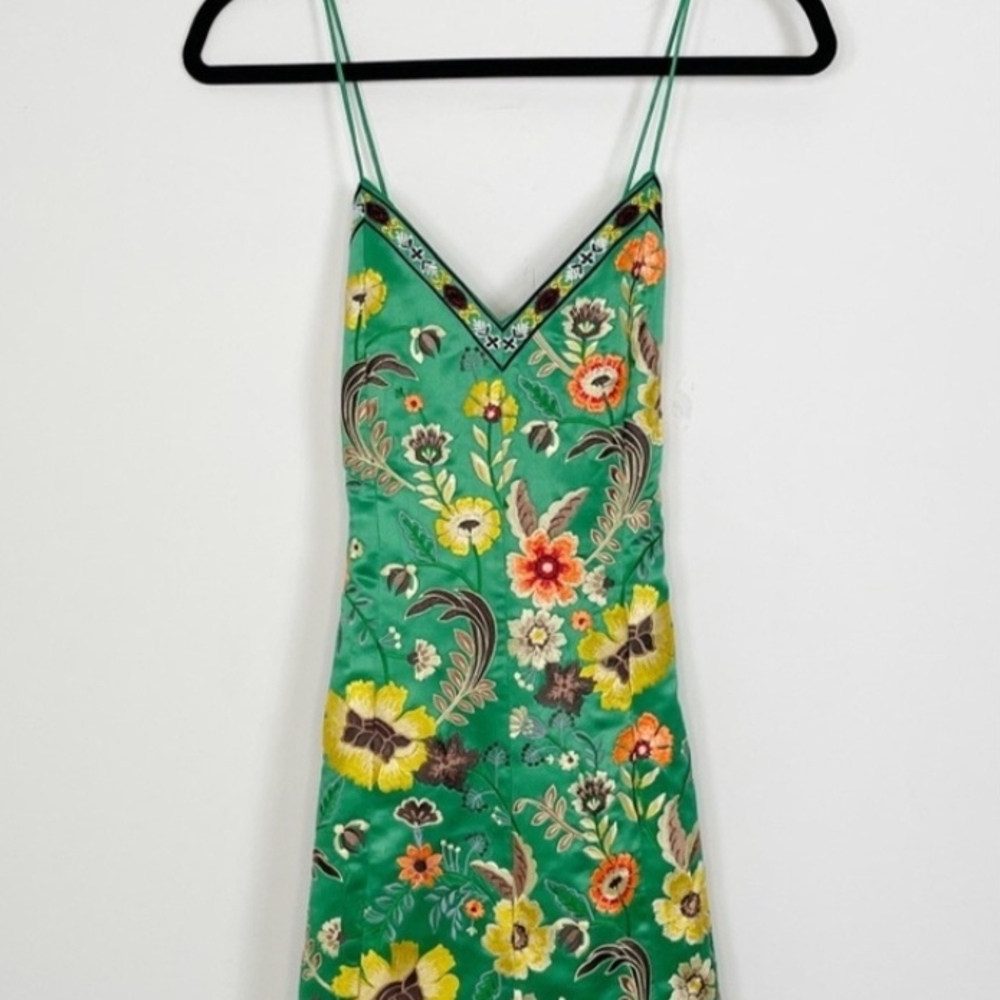 Alice and Olivia Tayla Lantern Floral Green Dress - Picture 2 of 6